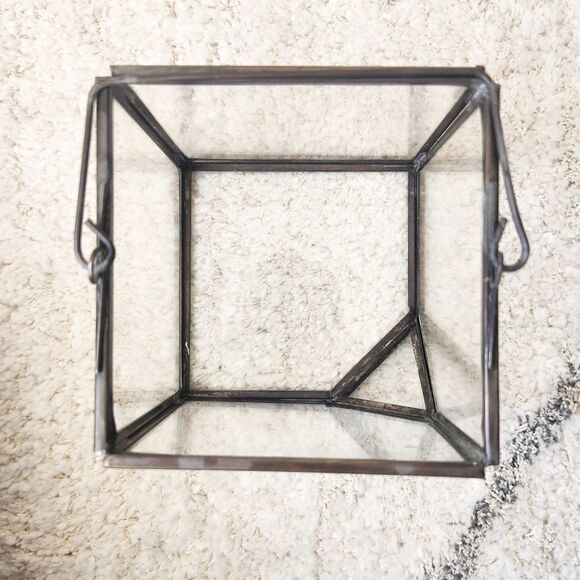 Set Of 2 Vtg Black Tilted Cube Geometric Glass Terrarium 6"/4" Tabletop/Hanging - Picture 8 of 9